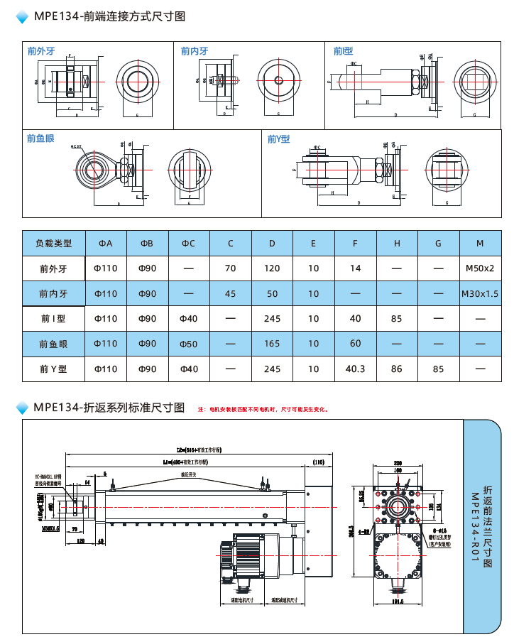 MPE134电动缸前端连接方式尺寸图