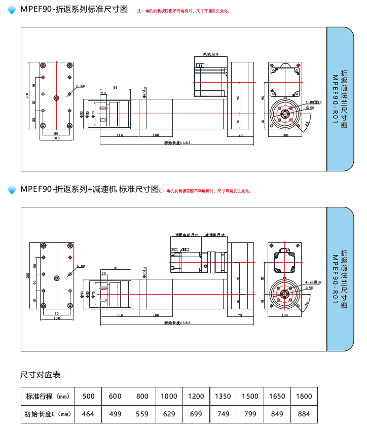 MPEF90电动缸折返标准尺寸图