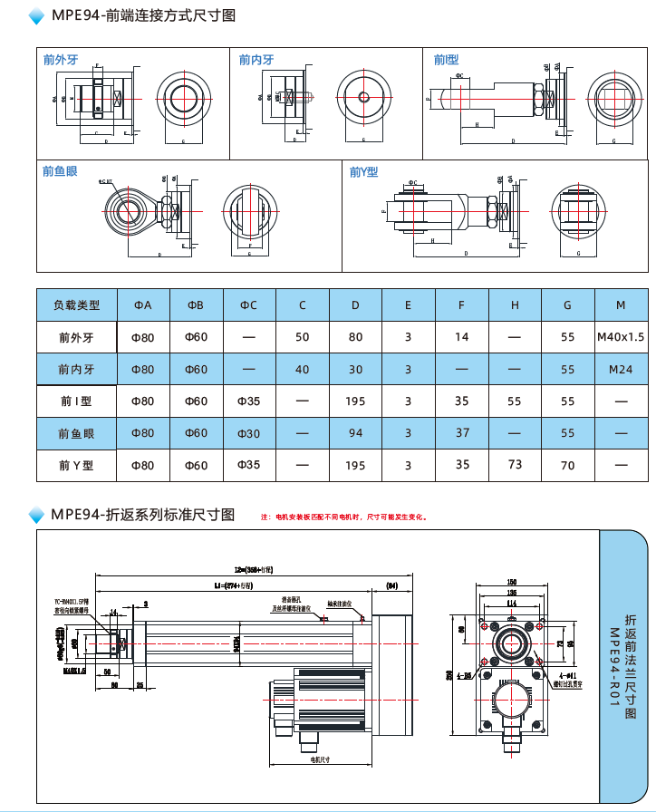 MPE94电动缸前端连接方式尺寸图