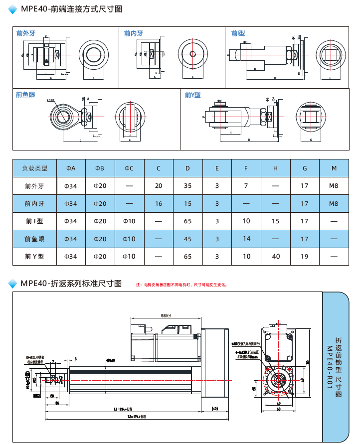 MPE40电动缸前端连接方式尺寸图